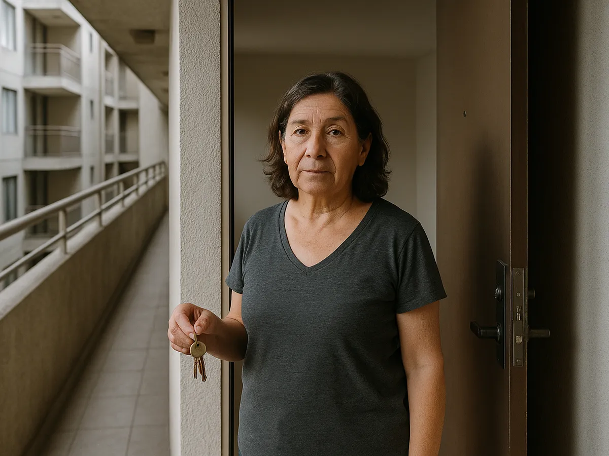 Mujer en la puerta de un departamento con llaves