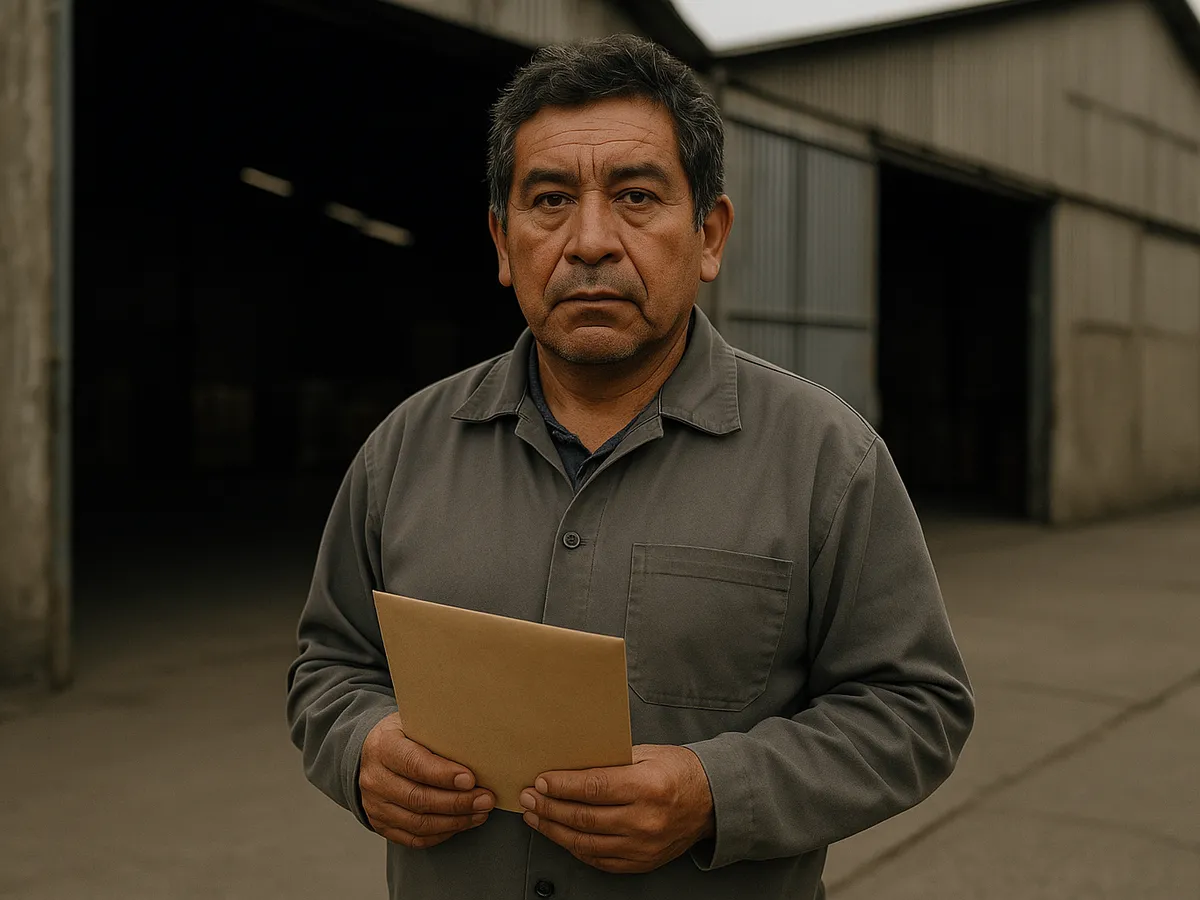 Trabajador con un sobre en la puerta de una bodega